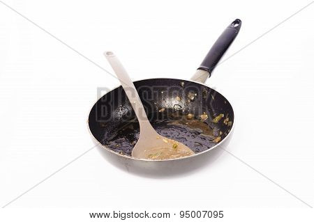 Dirty Used Padle And Iron Pan After Cook
