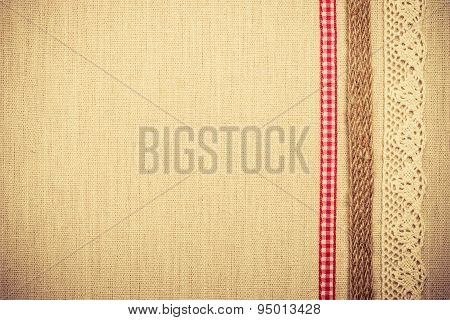 Lace Frame On Linen Cloth Background