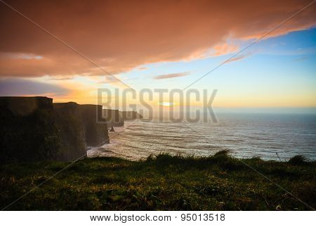 Cliffs Of Moher At Sunset In Co. Clare Ireland Europe.