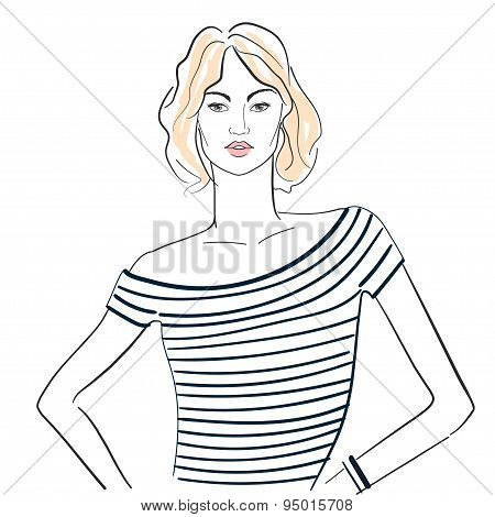 Fashionable Girl In A Striped T-shirt