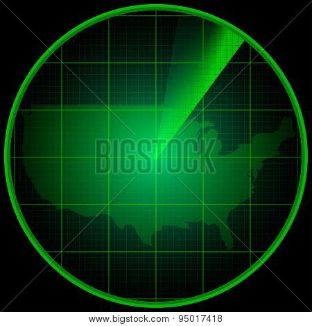 Radar Screen With The Silhouette Of Usa