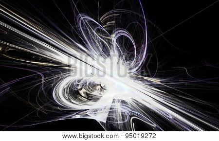Shining a fantastic white line in a furious movement go beyond the horizon. Fractal art graphics