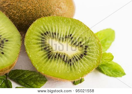 Juicy Kiwi Fruit And Freas Mint Leaves