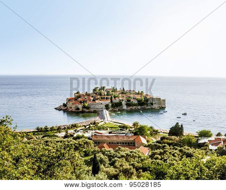 Island-hotel Of Sveti Stefan In Montenegro On A  Summer Day
