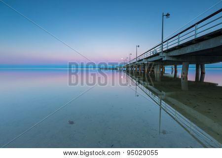 Landscape Of Pier In Jastarnia Photographed Before Sunrise