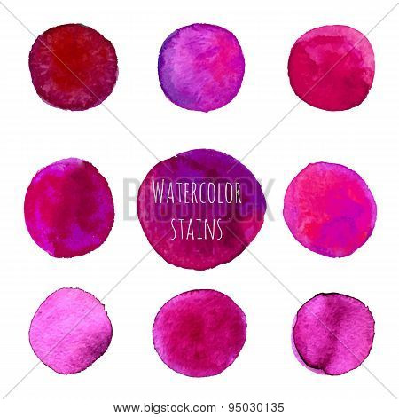 Pink & purple watercolor circles design elements