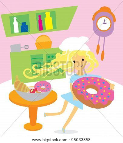 Girl cooking sweets and desserts for the holiday on kitchen