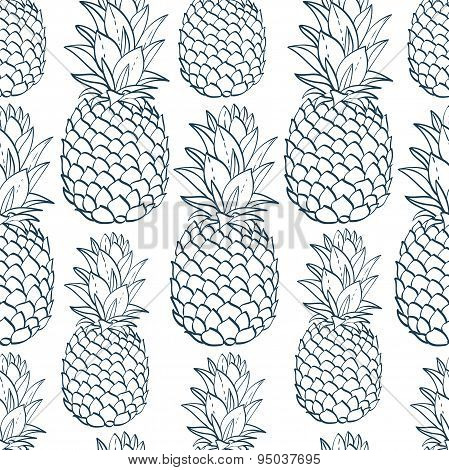 Exotic seamless pattern with silhouettes tropical fruit pineapples.