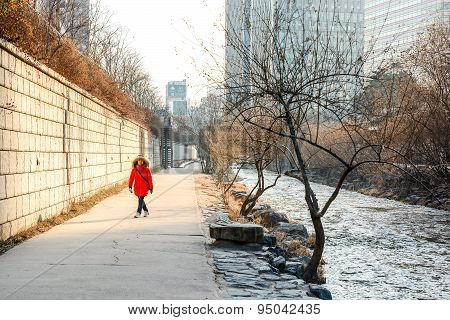 Cheonggyecheon Stream In Winter, Seoul, South Korea