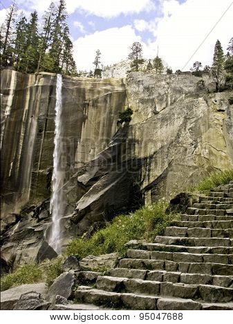 Waterfall & stone steps