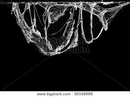 Cobweb Or Spider Web In Ancient Thai House Isolated On Black Background
