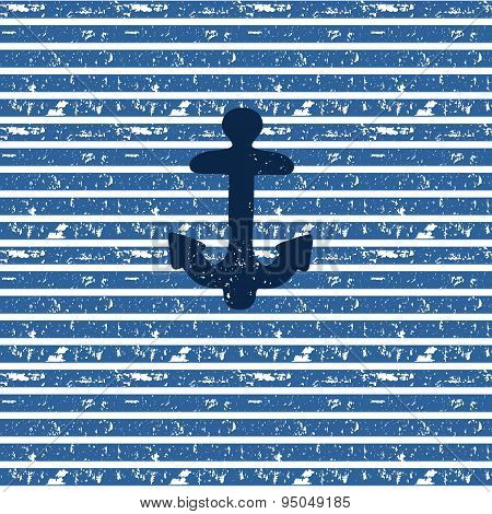 Blue anchor on seamless vector nautical striped pattern
