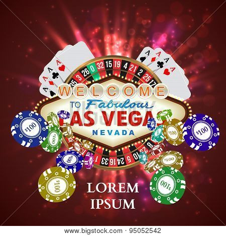 Casino Roulette Playing Cards witn Falling Chips