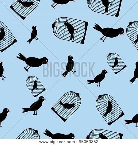 Bird and cage - seamless vector illustration