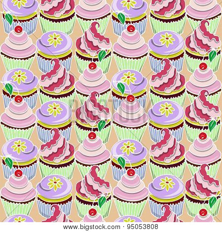 Pattern With Colorfool Cupcake