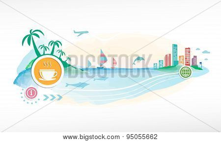 Coffee Cup On Travel Background.