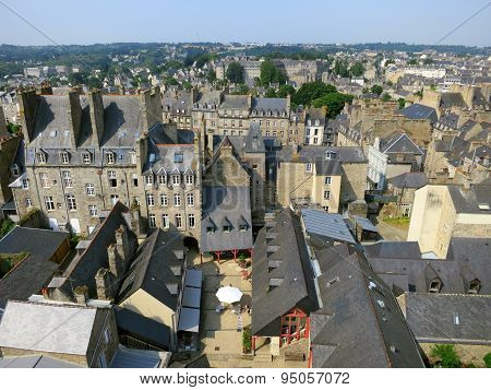 View to the roofs of old city in Brittany, France
