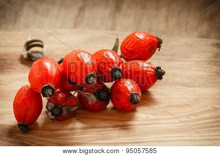 Hawthorn On Wooden Table Background