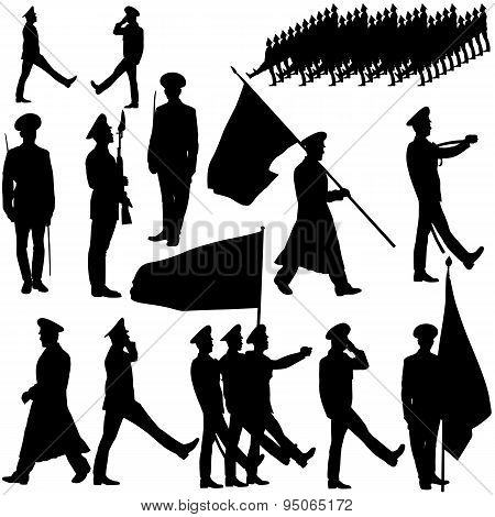 Silhouette  Military People  Collection.  Vector Illustration.
