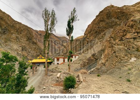 Rizong Monastery With View Of Himalayan Mountians , Leh, Ladakh, Jammu And Kashmir, India.