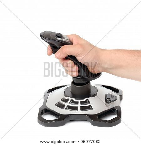 Computer Joystick With Hand Isolated On White
