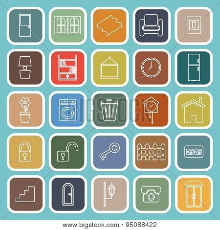 House Related Line Flat Icons On Blue Background