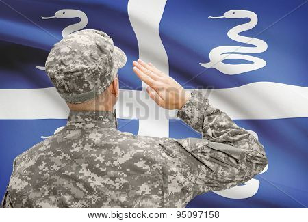 Soldier In Hat Facing National Flag Series - Martinique