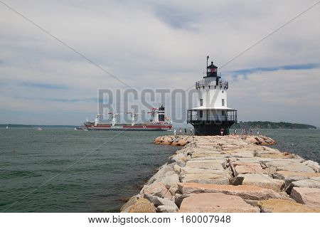 Portland Maine - July 52016: Warenborg Ship near the Portland USA.Wagenborg Shipping Sweden AB works with the industry directly or via brokers and forwarders for all kind of shipments.