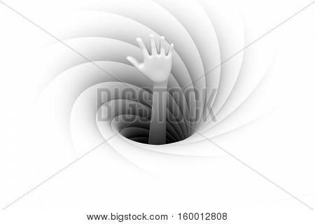 the hand sticking out of a black hole background 3d illustration