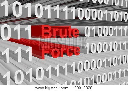 brute force in the form of binary code, 3D illustration