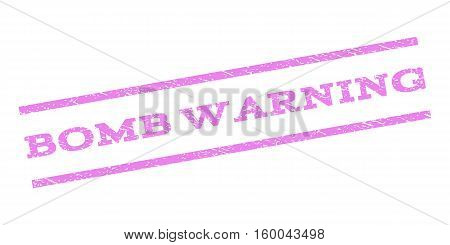 Bomb Warning watermark stamp. Text tag between parallel lines with grunge design style. Rubber seal stamp with scratched texture. Vector violet color ink imprint on a white background.