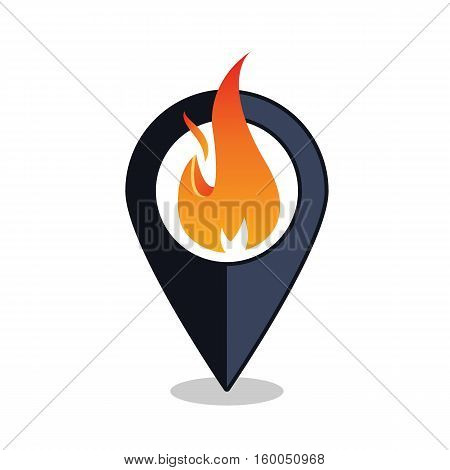 Flame Point - Map Pointer With Fireplace Sign - Map pointer With Fire Alarm - Isolated Vector