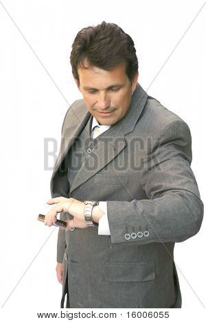 regard d'homme sur la veille sur fond blanc