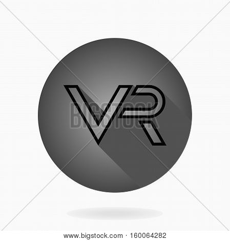 Fine vector icon with VR logo in circle. Flat design with long shadow. Virtual reality logo