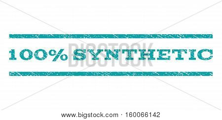 100 Percent Synthetic watermark stamp. Text caption between horizontal parallel lines with grunge design style. Rubber seal cyan stamp with dust texture. Vector ink imprint on a white background.