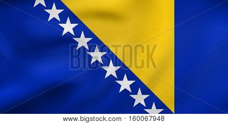 Flag Of Bosnia And Herzegovina Wavy Fabric Texture