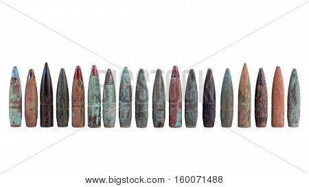 Objects of war, old and rusty bullets.
