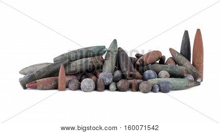 Objects of war, old and rusty bullets.