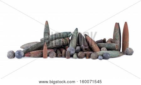 Objects of war, old and rusty bullets.