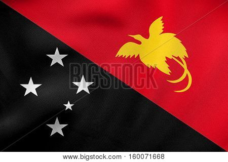 Flag Of Papua New Guinea Wavy, Real Fabric Texture