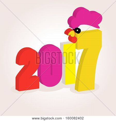 the icon picture number of a dvetysyacha the seventeenth year 2017 on a white fone.simvol of rozhdestvo an apetukh chicken bird. to use for design the press t-shirts. vector illustration