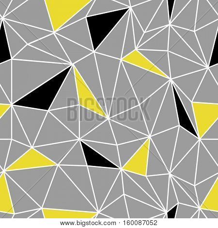Low poly seamless repeat pattern. Triangular facets. Wireframe Background Blue and Yellow Seamless Pattern. 