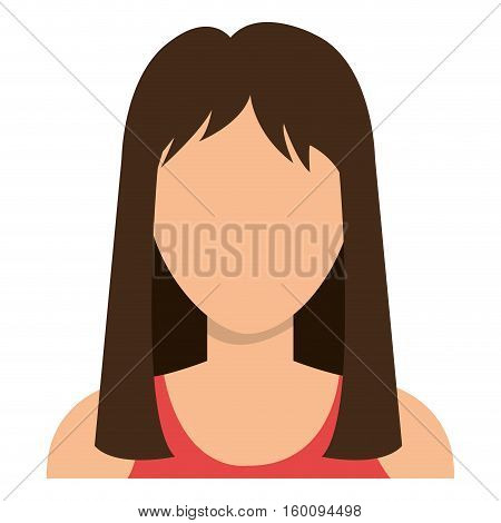 Young woman with brown hair avatar over white background, vector illustration.