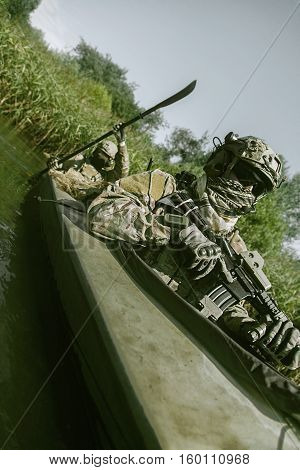 Special forces operators in the military kayak