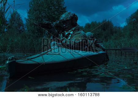 Special forces operators in the military kayak