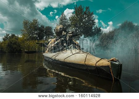 Special forces operators in the military kayak