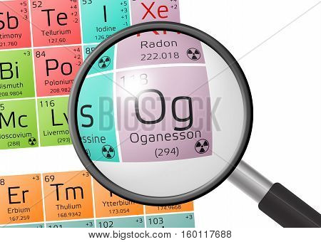 Element Of Oganesson With Magnifying Glass