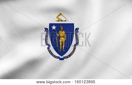 Flag Of Massachusetts Waving, Real Fabric Texture