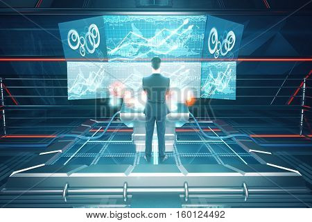 Man Using Futuristic Benchboard Back