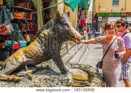 Bronze Fountain Il Procellino In Florence, Italy
